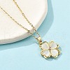 Brass Cubic Zirconia Glass Cat Eye Clover Pendant Neckalces for Women NJEW-S448-07G-1