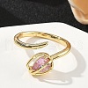 Flower Brass Micro Pave Cubic Zirconia Cuff Rings for Women RJEW-A069-05G-01-3