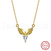 925 Sterling Silver Pave 5A Clear Cubic Zirconia Teardrop with Wings Pendant Necklaces for Women NJEW-C087-05G-2