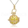 Golden Tone Brass Hollow Round Cage Pendants KK-J226-01G-1