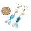 Glass & Shell Dangle Earrings EJEW-MZ00160-03-3