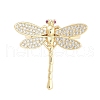Rack Plating Dragonfly Brass Micro Pave Cubic Zirconia Open Cuff Rings for Women RJEW-B064-14G-2