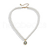 Flat Round with Sun Alloy Pave Synthetic Turquoise Pendant White Round Plastic Imitation Pearl Beaded Necklaces for Men FS-WG1EB0C-01-5