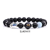 Natural Dyed & Heated Black Agate & Aquamarine Stretch Bracelets PW-WG62314-11-1