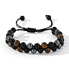 Natural Tiger Eye & Obsidian & Synthetic Hematite Round Beads Braided Bead Bracelets SQ0570-5