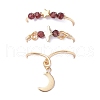 3Pcs Copper Wire Wrapped Natural Garnet Faceted Round Bead Finger Rings for Women RJEW-JR00888-03-3