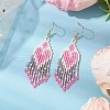 Heart Glass Seed Beaded Tassel Dangle Earrings for Women EJEW-MZ00201-02-2