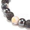 Natural White Jade & Lava Rock & Synthetic Hematite Round Beaded Stretch Bracelet BJEW-JB07972-03-4