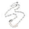 304 Stainless Steel Shell & Natural Pearl Beads Paperclip Chain Necklaces for Women NJEW-A045-17P-4