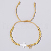 Brass Round Bead Braided Bead Bracelets VB3830-5-1