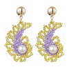 Glass Seed Bead & Glass Pearl Bead Conch Dangle Stud Earrings for Women EJEW-MZ00269-02-1