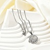 304 Stainless Steel Micro Pave Clear Cubic Zirconia Flat Round Pendant Box Chain Necklaces for Men NJEW-S387-03P-1