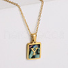304 Stainless Steel Pave Natural Paua Shell Rectangle Initial Pendant Necklaces for Women FS-WG38E89-25-1