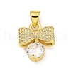 Bowknot Rack Plating Brass Clear Cubic Zirconia Pendants KK-Z053-14G-05-1