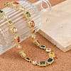 Brass Colorful Cubic Zirconia Cup Chain Oval & Rectangle Necklaces for Women NJEW-M079-05G-2