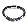 Natural Lapis Lazuli Round Bead Braided Leather Cord Bracelets for Men Women BJEW-A009-11P-03-1