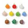 Handmade Nylon Wired Glass Beaded Pendants with Glass Pearl Round Bead PALLOY-CJ00105-1