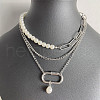 3Pcs Plastic Pearl Round Beaded & Alloy Oval Link Chain Pendant 3 Layer Necklaces for Women FS-WG4C125-02-2
