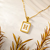Rectangle Stainless Steel Pave Natural White Shell Initial Pendant Necklaces for Women FS-WGB5EDA-08-1