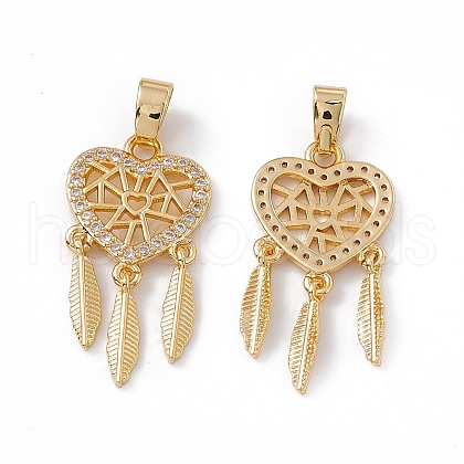 Brass Micro Pave Clear Cubic Zirconia Pendants KK-E068-VC056-1