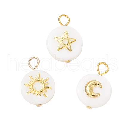 3Pcs 3 Styles Natural Freshwater Shell Flat Round Charms PALLOY-JF04018-02-1