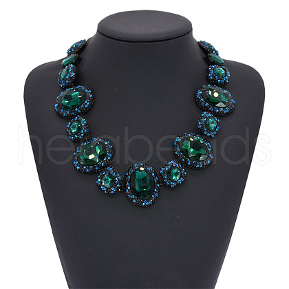 Alloy Rhinestone & Glass Oval Link Chain Necklaces for Women FS-WG2E80C-02-1