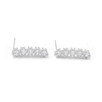 Rectangle Rack Plating Brass Cubic Zirconia Stud Earrings for Women EJEW-K245-15P-1