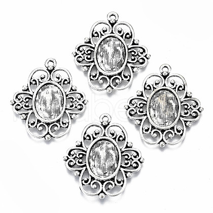 Tibetan Style Alloy Pendant Cabochon Settings TIBE-Q073-72AS-1