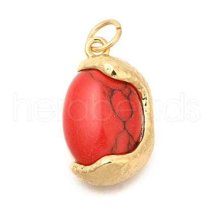 Brass Pave Dyed Synthetic Turquoise Pendants KK-U040-02G-1