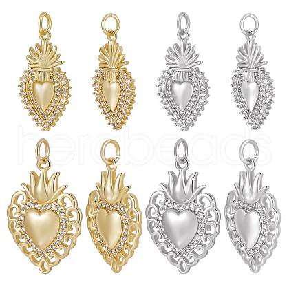 Beebeecraft 8Pcs 4 Style Rack Plating Brass Micro Pave Cubic Zirconia Pendants KK-BBC0005-80-1