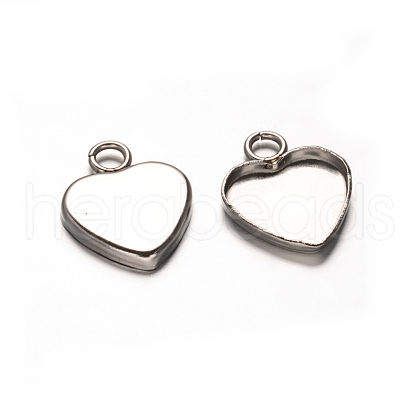 Tarnish Resistant Heart 201 Stainless Steel Pendant Cabochon Settings STAS-D111-14-1
