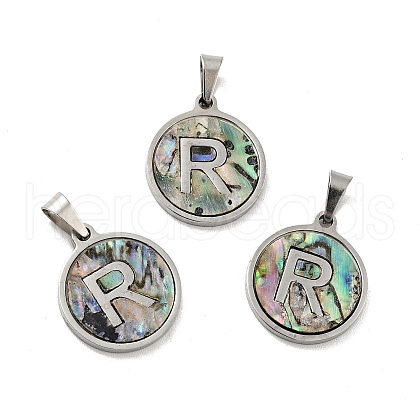304 Stainless Steel with Paua Shell Pendants STAS-G268-02R-P-1