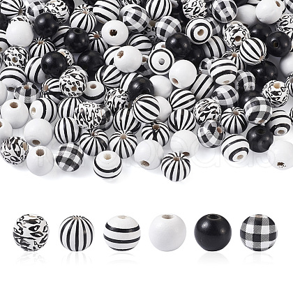 Beadthoven 180Pcs 6 Style Natural Wood Beads WOOD-BT0001-09-1