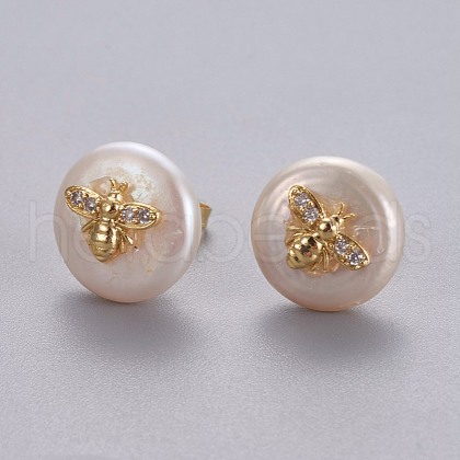 Mother's Day Jewellery Natural Pearl Stud Earrings EJEW-L231-20G-1