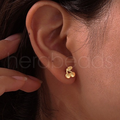304 Stainless Steel Cherry Stud Earrings EJEW-D324-01G-1