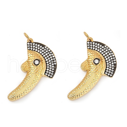 Brass Micro Pave Clear Cubic Zirconia Bird Pendants KK-U058-36G-1