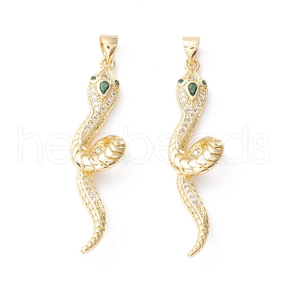 Brass Micro Pave Green Cubic Zirconia Pendants KK-D067-19G-RS-1