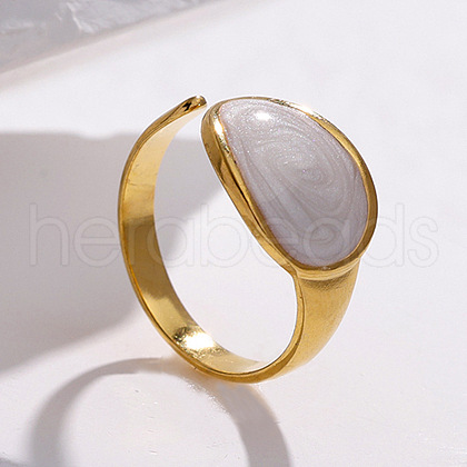 Oval 304 Stainless Steel Enamel Cuff Rings FS-WGAC0F3-02-1