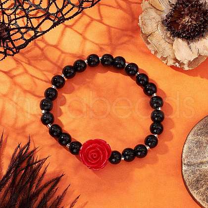 Halloween Theme Baking Painted Glass Round Beads Stretch Bracelets for Women BJEW-MZ00186-01-1