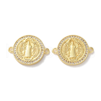 Rack Plating Brass Cubic Zirconia Saint Benedict Connector Charm KK-C084-01G-G-1