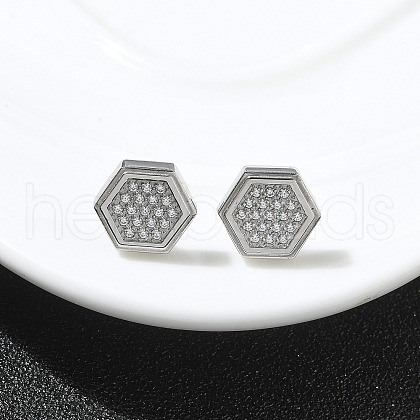 304 Stainless Steel Micro Pave Clear Cubic Zirconia Stud Earrings STAS-Z107-01P-01-1