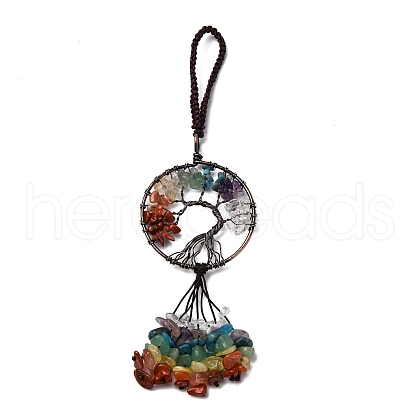 Wire Wrapped Chakra Chips Natural Gemstone Big Pendant Decorations HJEW-H057-02D-01-1
