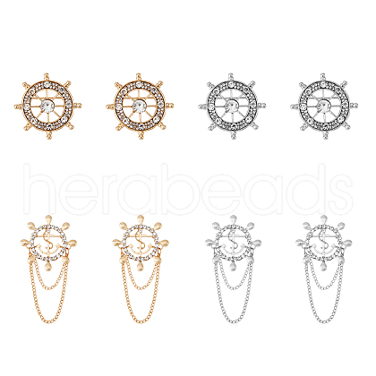 SUPERFINDINGS 8Pcs 4 Style Crystal Rhinestone Helm Safety Pin Brooch JEWB-FH0001-21-1