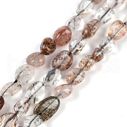 Natural Black Gold Rutilated Quartz Beads Strands G-P497-01A-16-1