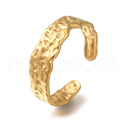 Textured 304 Stainless Steel Open Cuff Ring for Women RJEW-F161-02G-16-1