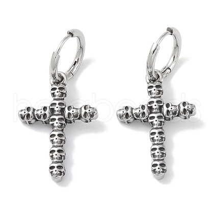 316 Surgical Stainless Steel Cross with Skull Hoop Earrings for Women EJEW-P274-10AS-1