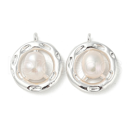 Brass Pave Natural Freshwater Pearl Pendants KK-U045-17S-1