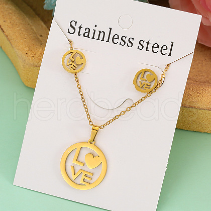 Stainless Steel Pendant Necklace & Stud Earring FS-WGABA87-10-1