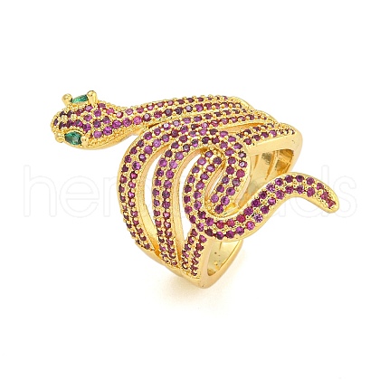 Snake Brass Micro Pave Cubic Zirconia Open Cuff Rings RJEW-G329-02G-02-1
