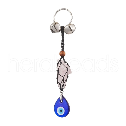 Natural Rose Quartz Pouch Pendant Decorations HJEW-JM02128-01-1